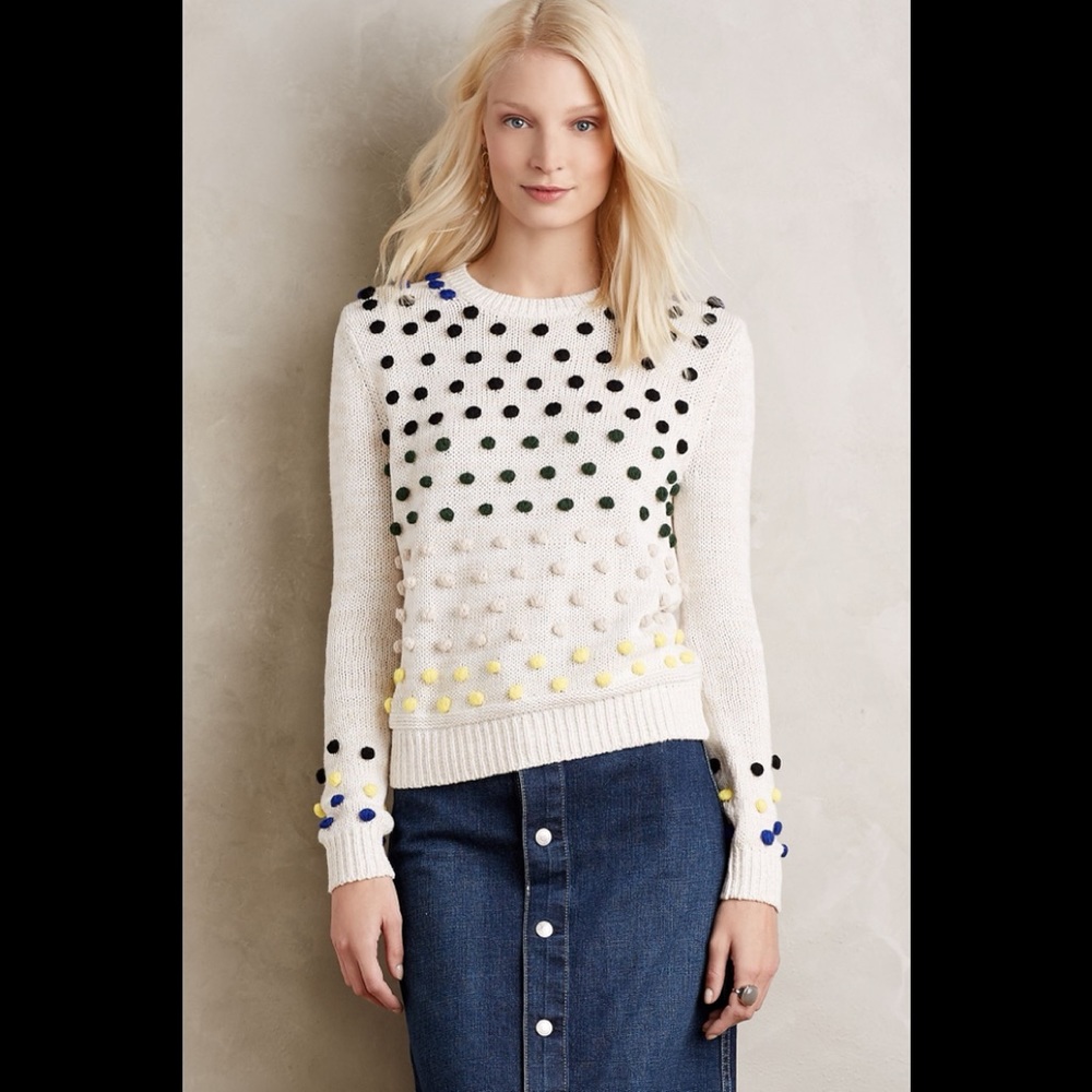Anthropologie Moth Candy Dot Pom-Pom Sweater Knit
